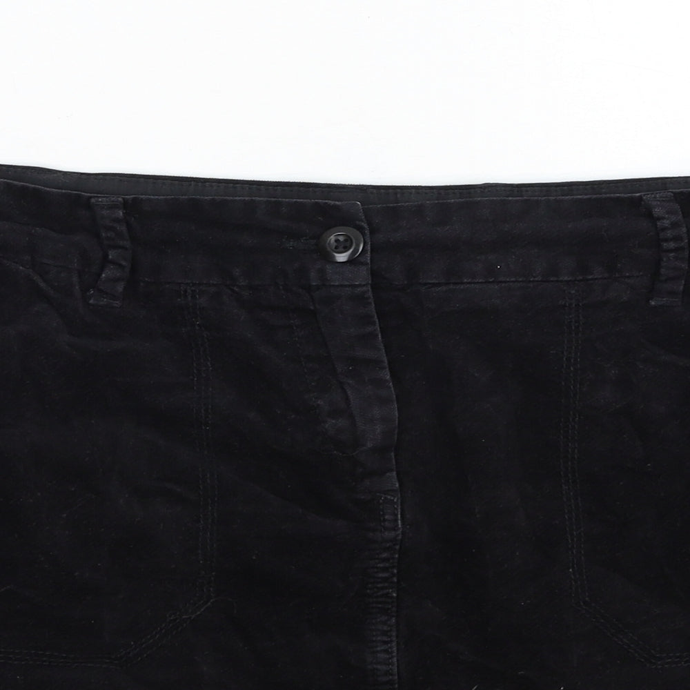 Marks and Spencer Womens Black Cotton Mini Skirt Size 12 Zip