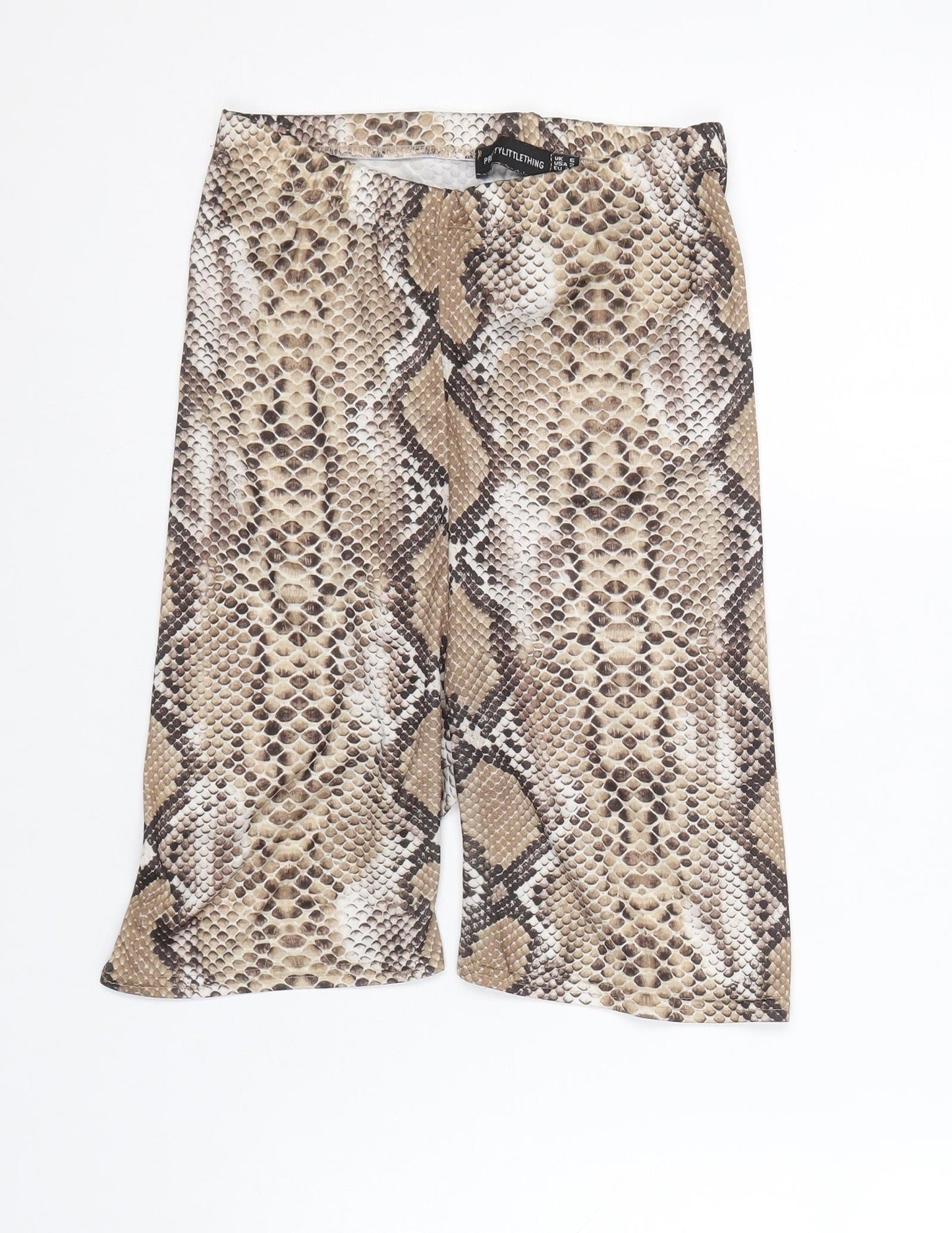 PRETTYLITTLETHING Womens Brown Animal Print Polyester Compression Shorts Size 6 Regular Pull On - Snakeskin Pattern