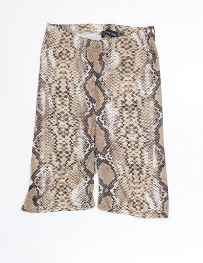 PRETTYLITTLETHING Womens Brown Animal Print Polyester Compression Shorts Size 6 Regular Pull On - Snakeskin Pattern