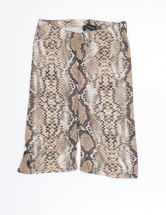 PRETTYLITTLETHING Womens Brown Animal Print Polyester Compression Shorts Size 6 Regular Pull On - Snakeskin Pattern