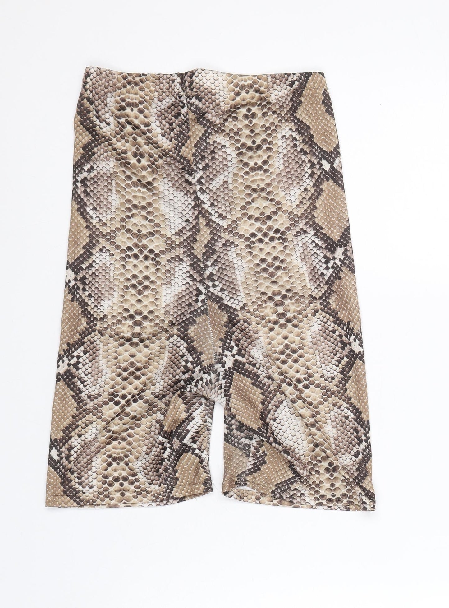 PRETTYLITTLETHING Womens Brown Animal Print Polyester Compression Shorts Size 6 Regular Pull On - Snakeskin Pattern