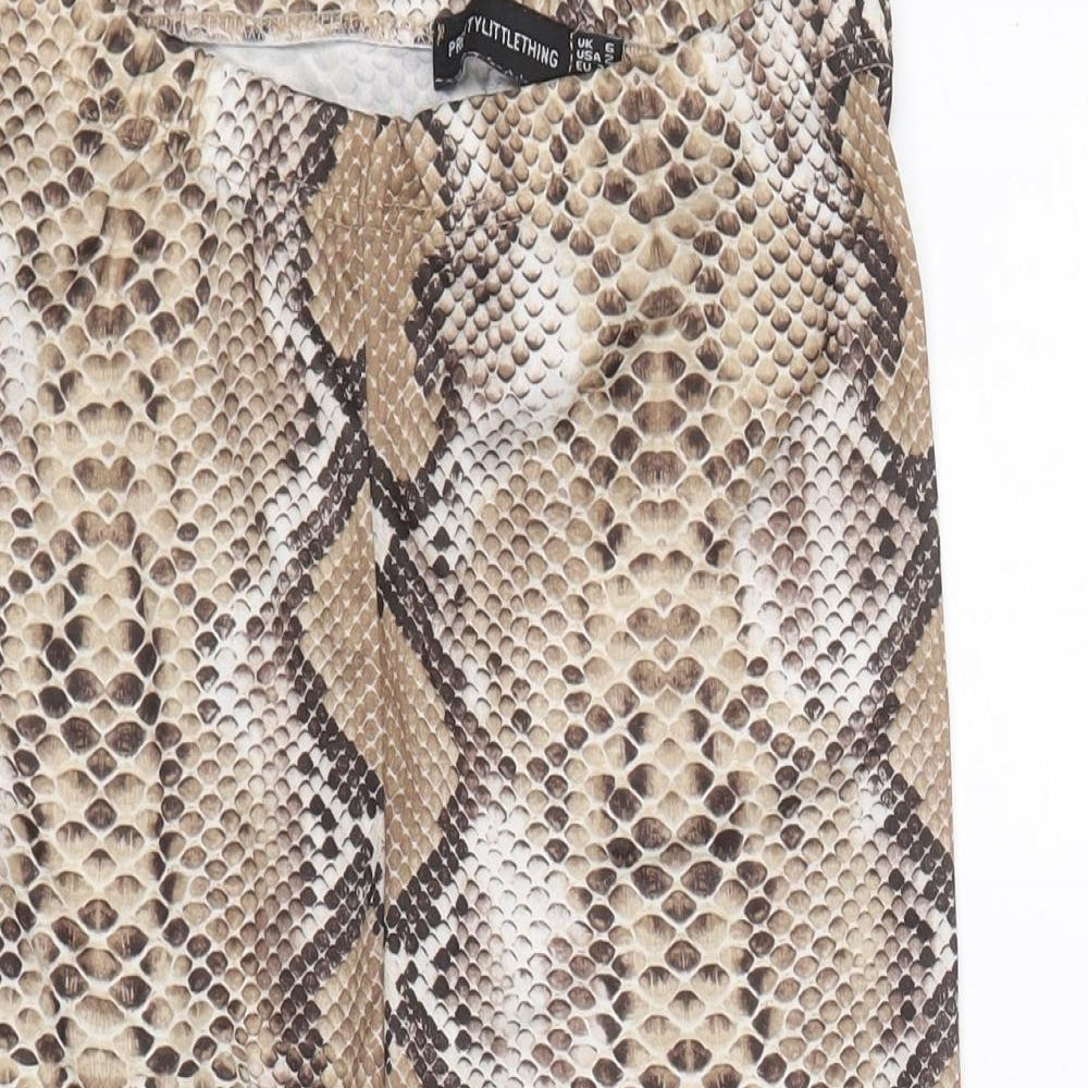 PRETTYLITTLETHING Womens Brown Animal Print Polyester Compression Shorts Size 6 Regular Pull On - Snakeskin Pattern