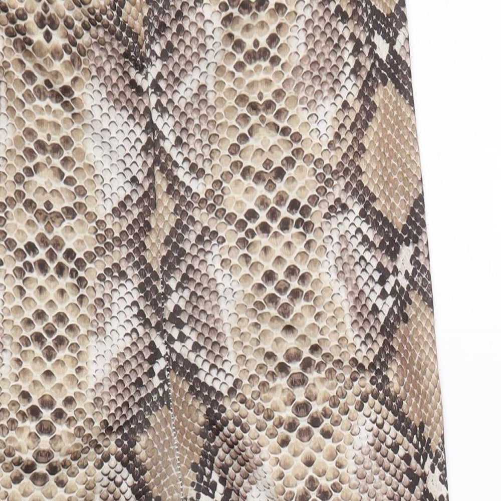 PRETTYLITTLETHING Womens Brown Animal Print Polyester Compression Shorts Size 6 Regular Pull On - Snakeskin Pattern