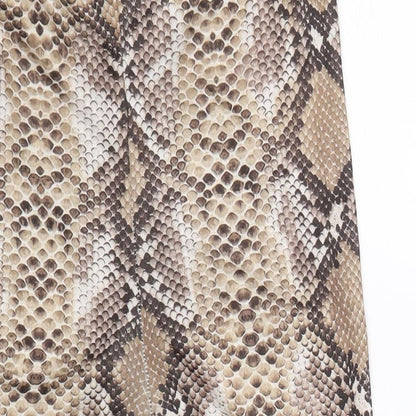 PRETTYLITTLETHING Womens Brown Animal Print Polyester Compression Shorts Size 6 Regular Pull On - Snakeskin Pattern