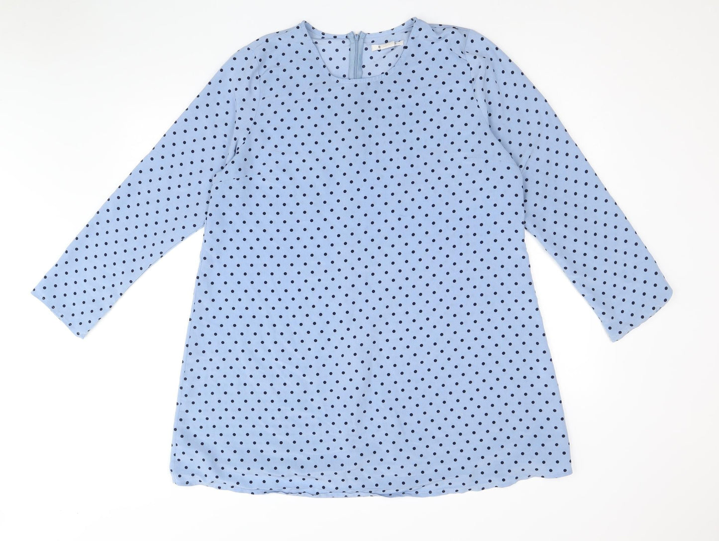 Glamourous Womens Blue Polka Dot Polyester Shirt Dress Size 16 Round Neck Zip