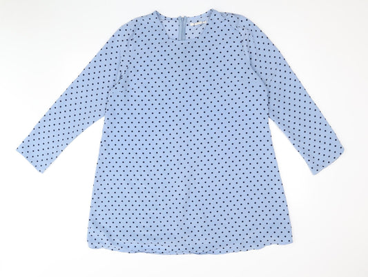 Glamourous Womens Blue Polka Dot Polyester Shirt Dress Size 16 Round Neck Zip