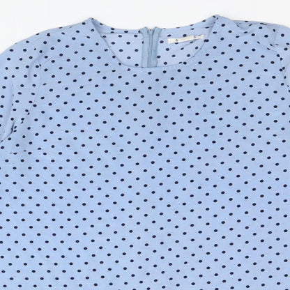 Glamourous Womens Blue Polka Dot Polyester Shirt Dress Size 16 Round Neck Zip