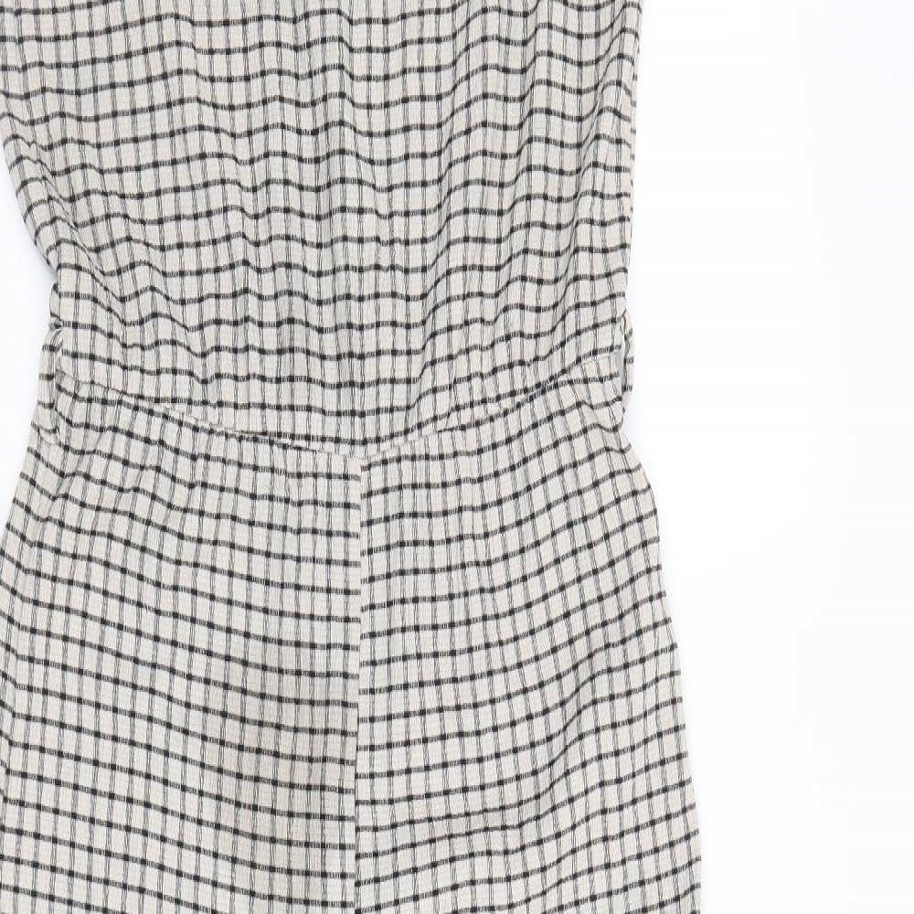H&M Womens Beige Plaid Polyester Jumpsuit One-Piece Size XS Pullover