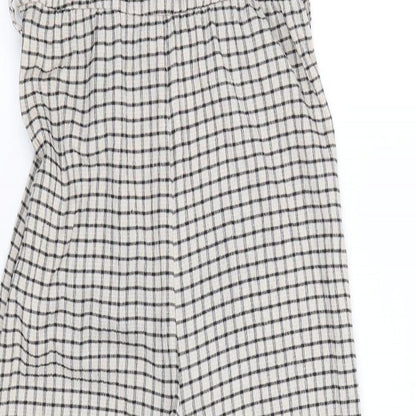 H&M Womens Beige Plaid Polyester Jumpsuit One-Piece Size XS Pullover