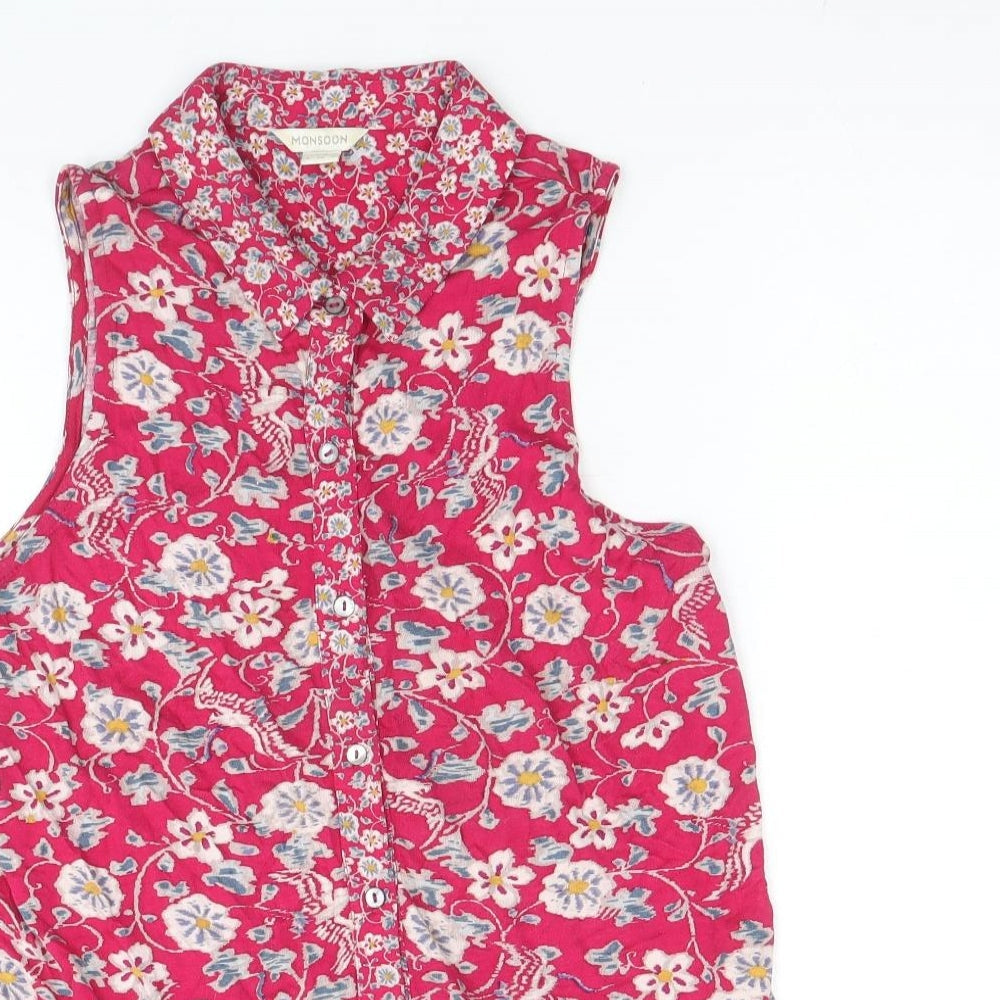 Womens UK Size 8 Monsoon Pink Basic Button-Up
