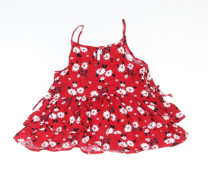Candy Girls Red Floral Viscose Camisole Blouse Size 9 Years Scoop Neck Button - Smock