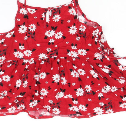 Candy Girls Red Floral Viscose Camisole Blouse Size 9 Years Scoop Neck Button - Smock