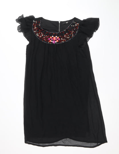 Oli Womens Black Polyester A-Line Size 14 Boat Neck Zip - Embellished Neckline
