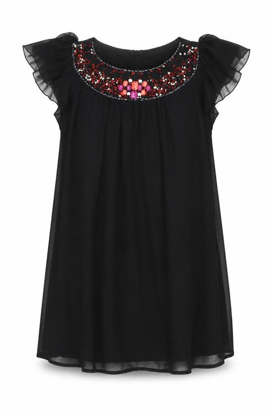 Oli Womens Black Polyester A-Line Size 14 Boat Neck Zip - Embellished Neckline