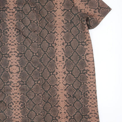 Zara Womens Brown Animal Print Polyester T-Shirt Dress Size M Boat Neck Pullover - Snake Print