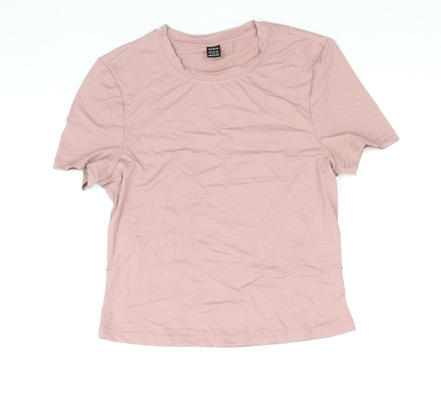 SheIn Womens Pink Polyamide Basic T-Shirt Size L Round Neck