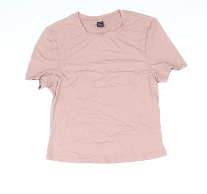 SheIn Womens Pink Polyamide Basic T-Shirt Size L Round Neck