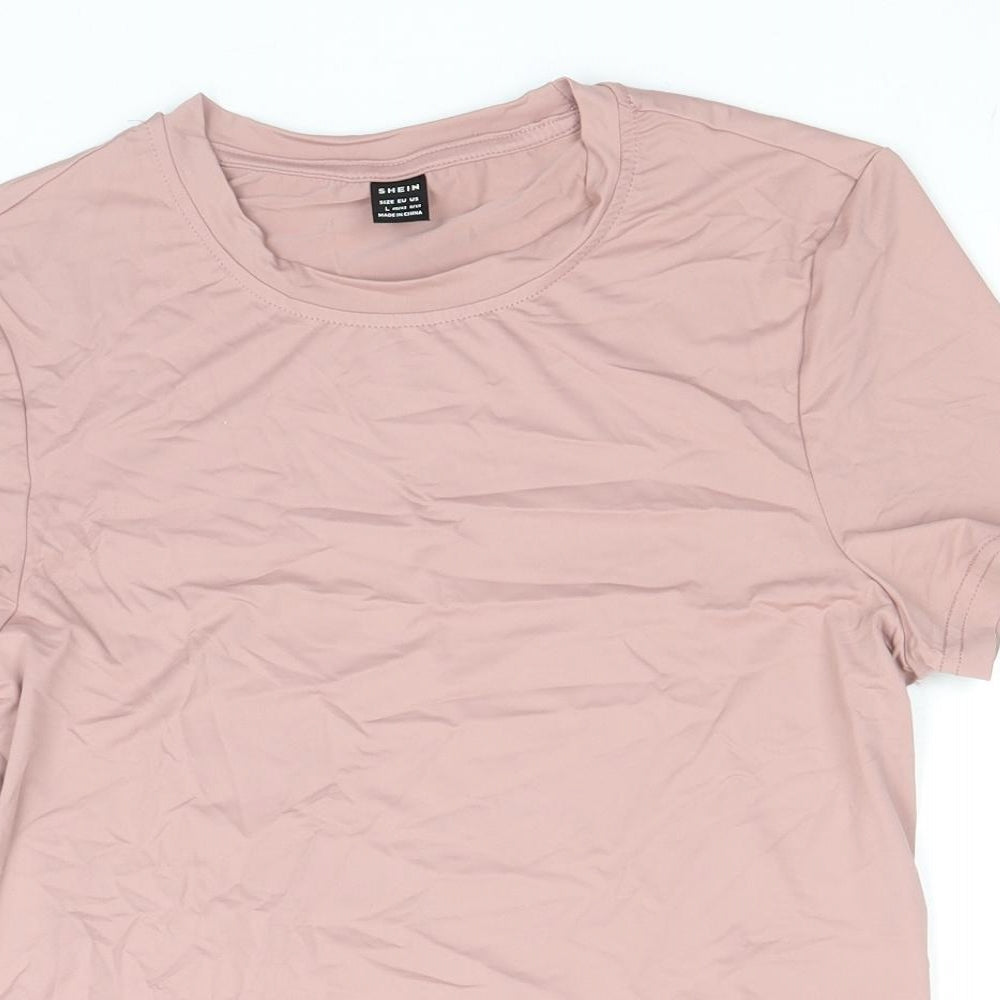 SheIn Womens Pink Polyamide Basic T-Shirt Size L Round Neck