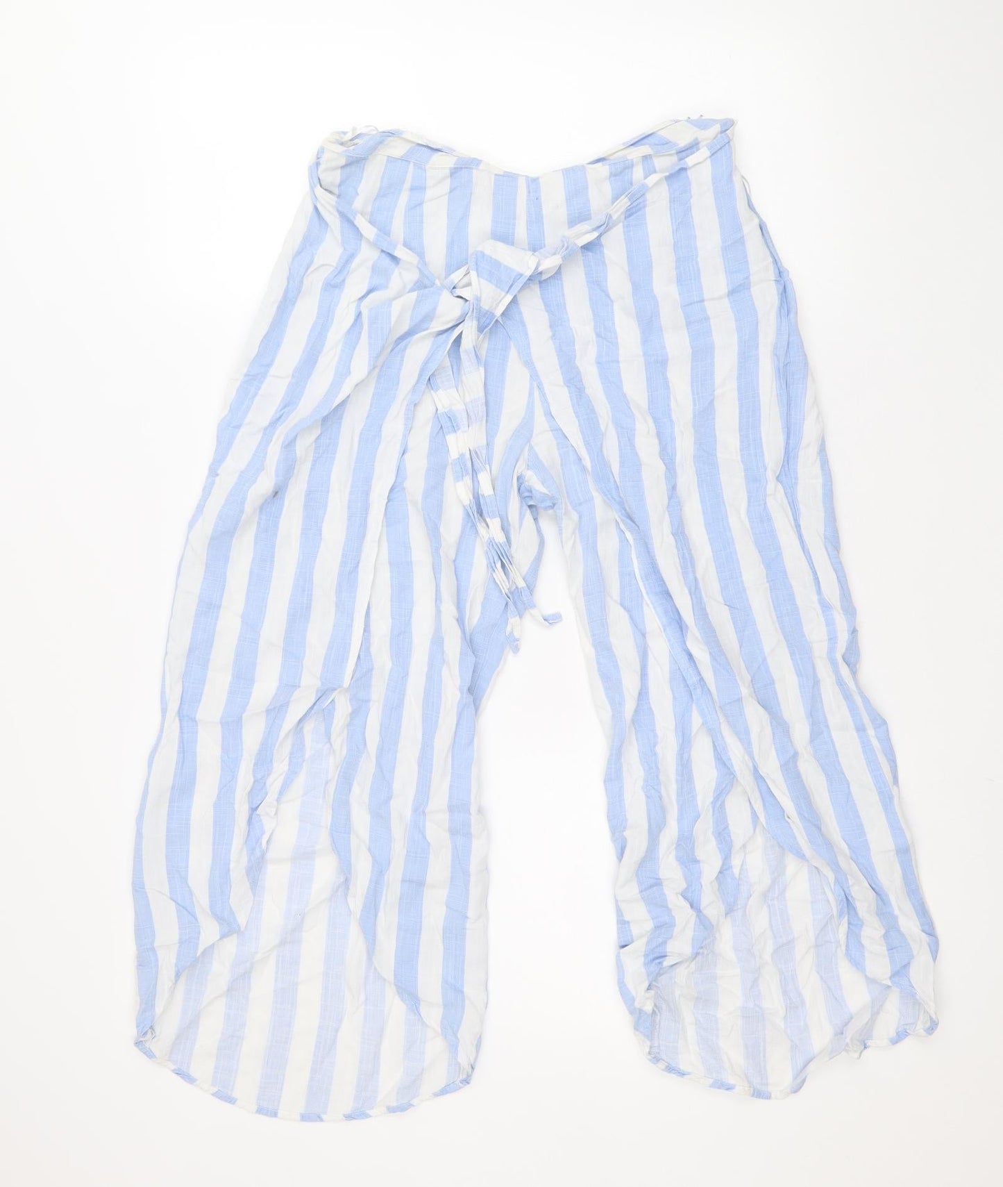 Eight Paris Womens Blue Striped Polyester Cropped Trousers Size S Regular Zip - Culottes