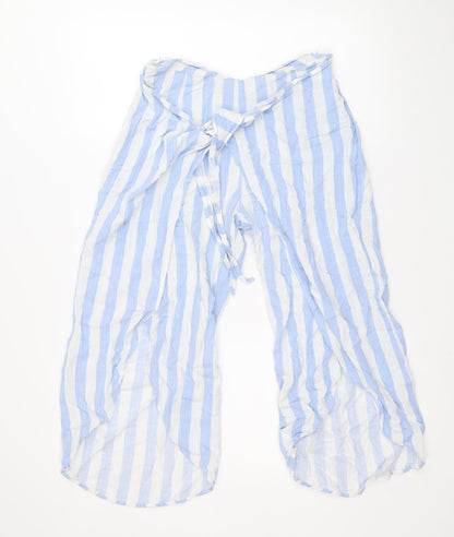 Eight Paris Womens Blue Striped Polyester Cropped Trousers Size S Regular Zip - Culottes