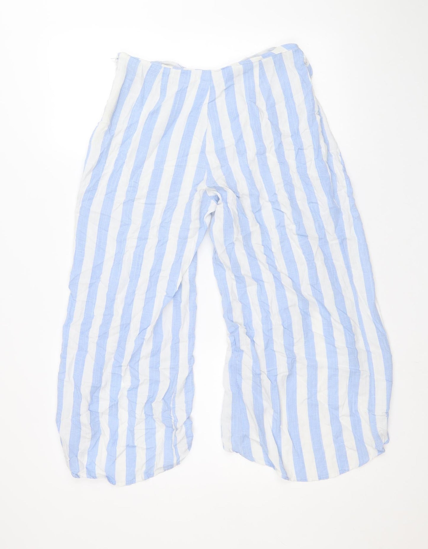 Eight Paris Womens Blue Striped Polyester Cropped Trousers Size S Regular Zip - Culottes