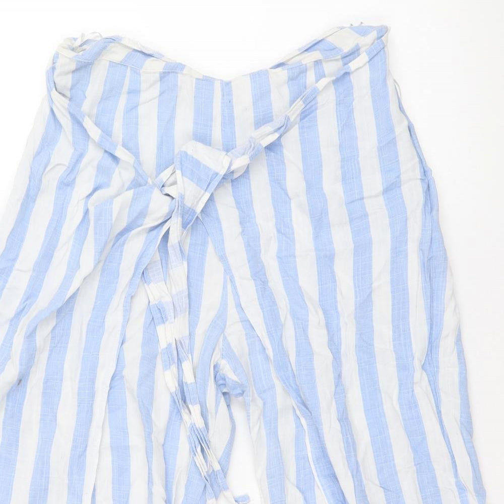 Eight Paris Womens Blue Striped Polyester Cropped Trousers Size S Regular Zip - Culottes
