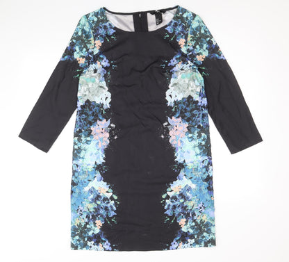 H&M Womens Black Polyester Shift Size 10 Round Neck Button