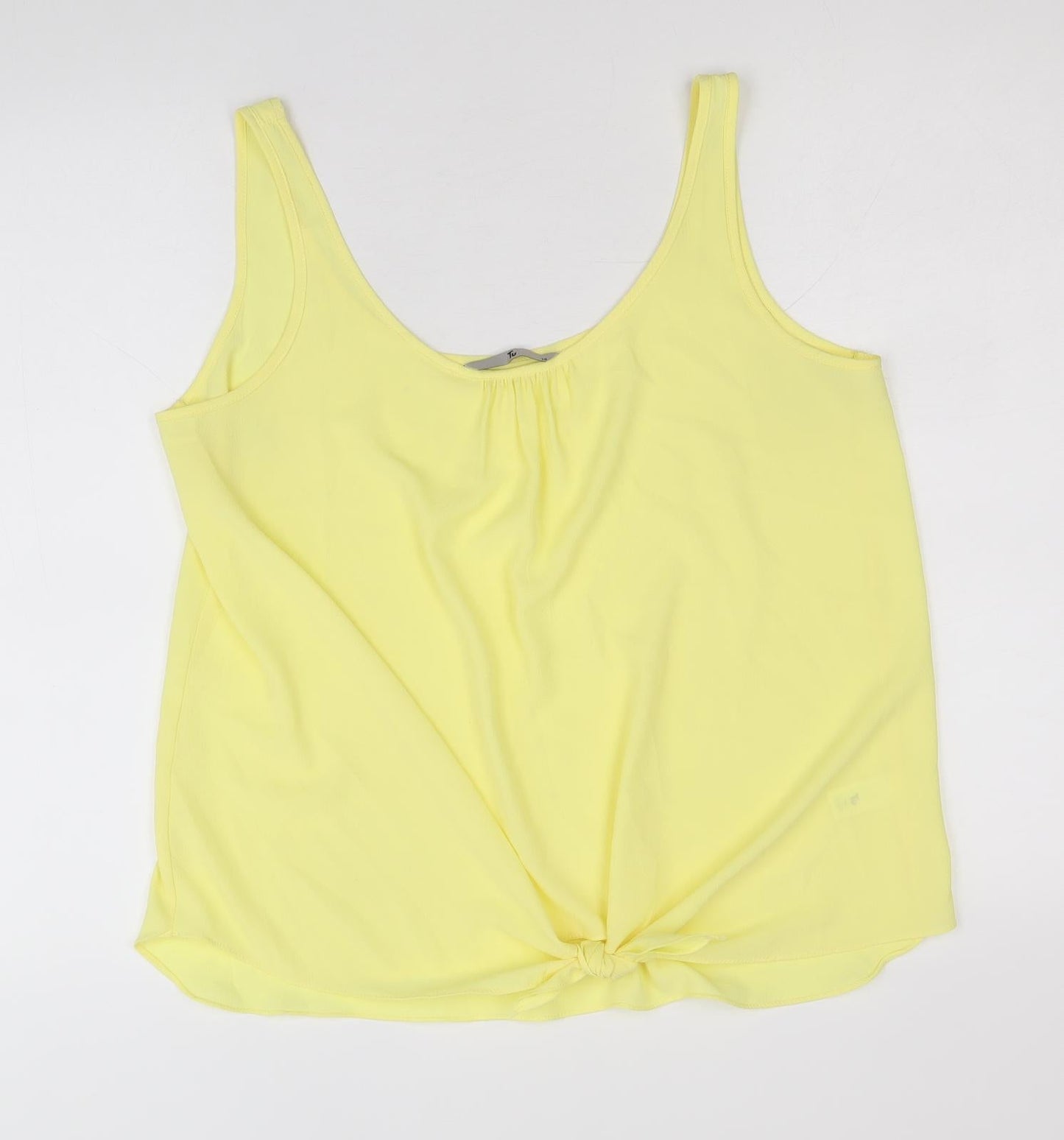 TU Womens Yellow Polyester Basic Tank Size 14 Scoop Neck - Twist Detail