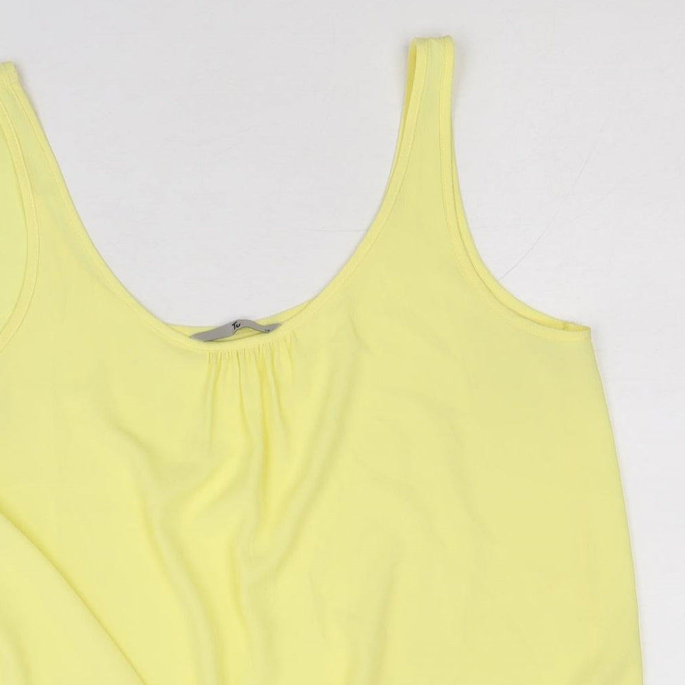 TU Womens Yellow Polyester Basic Tank Size 14 Scoop Neck - Twist Detail
