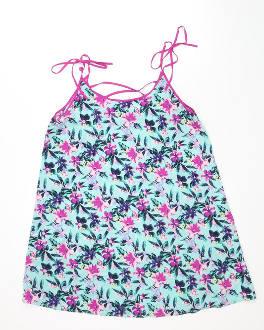 Atmosphere Womens Blue Floral Polyester Slip Dress Size L Scoop Neck Tie