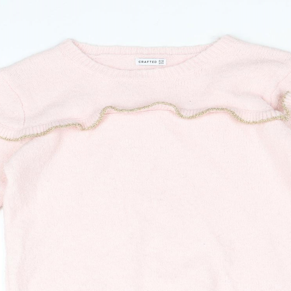 Crafted Girls Pink Round Neck Acrylic Pullover Jumper Size 9-10 Years Pullover