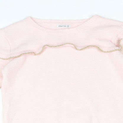 Crafted Girls Pink Round Neck Acrylic Pullover Jumper Size 9-10 Years Pullover