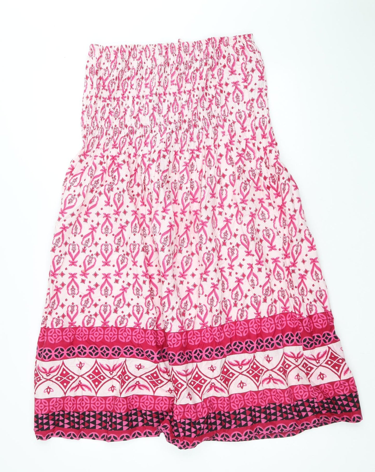 Preworn Womens Pink Geometric 100% Cotton Fit & Flare Size M Off the Shoulder Pullover