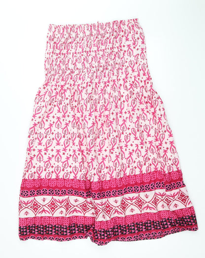 Preworn Womens Pink Geometric 100% Cotton Fit & Flare Size M Off the Shoulder Pullover