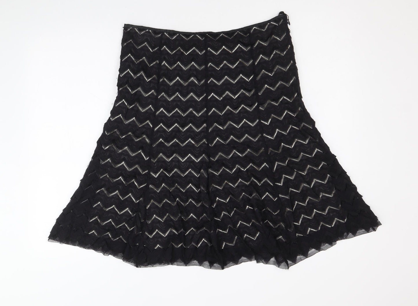 Marks and Spencer Womens Black Geometric Polyamide Swing Skirt Size 12 Zip