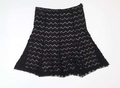 Marks and Spencer Womens Black Geometric Polyamide Swing Skirt Size 12 Zip