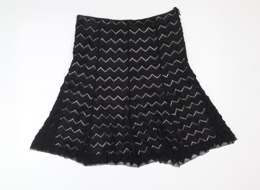 Marks and Spencer Womens Black Geometric Polyamide Swing Skirt Size 12 Zip