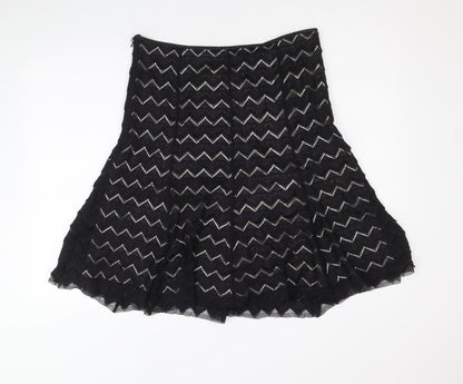 Marks and Spencer Womens Black Geometric Polyamide Swing Skirt Size 12 Zip