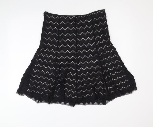 Marks and Spencer Womens Black Geometric Polyamide Swing Skirt Size 12 Zip