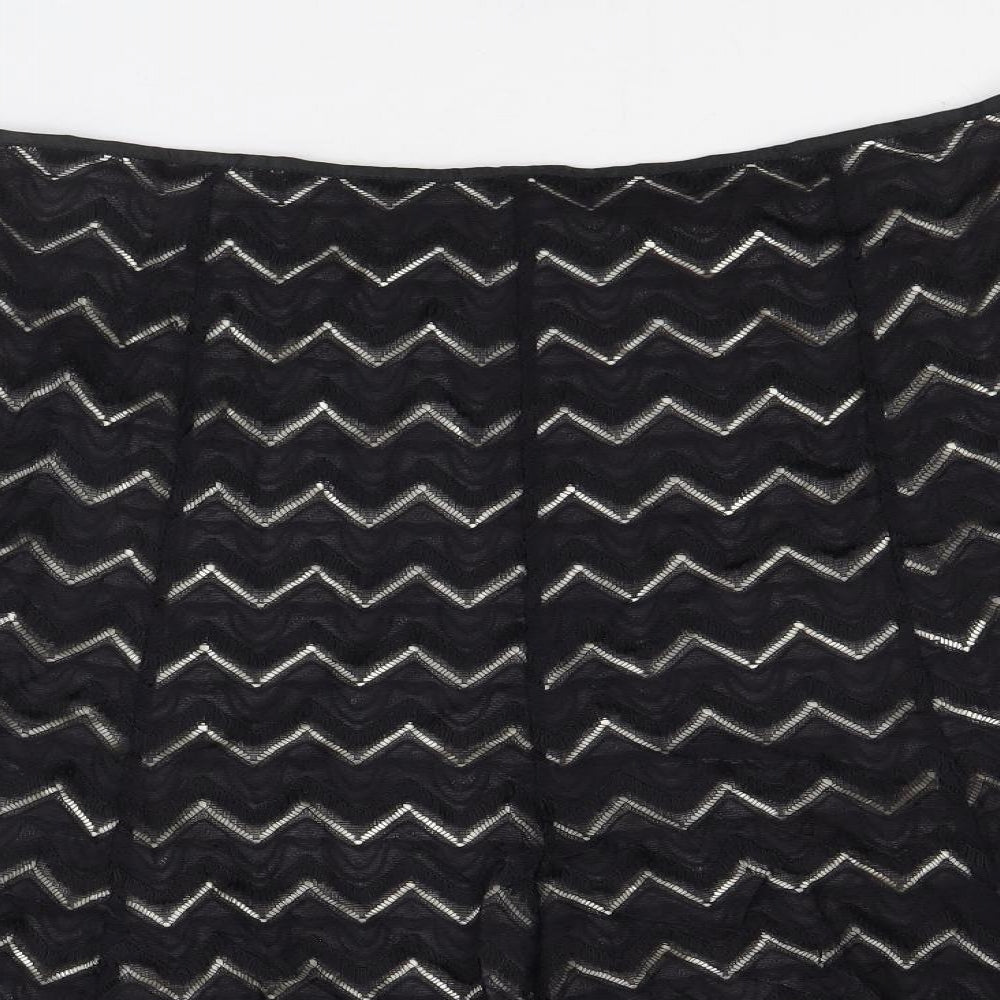 Marks and Spencer Womens Black Geometric Polyamide Swing Skirt Size 12 Zip