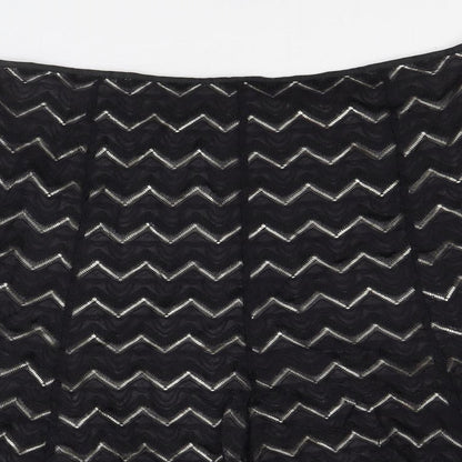 Marks and Spencer Womens Black Geometric Polyamide Swing Skirt Size 12 Zip