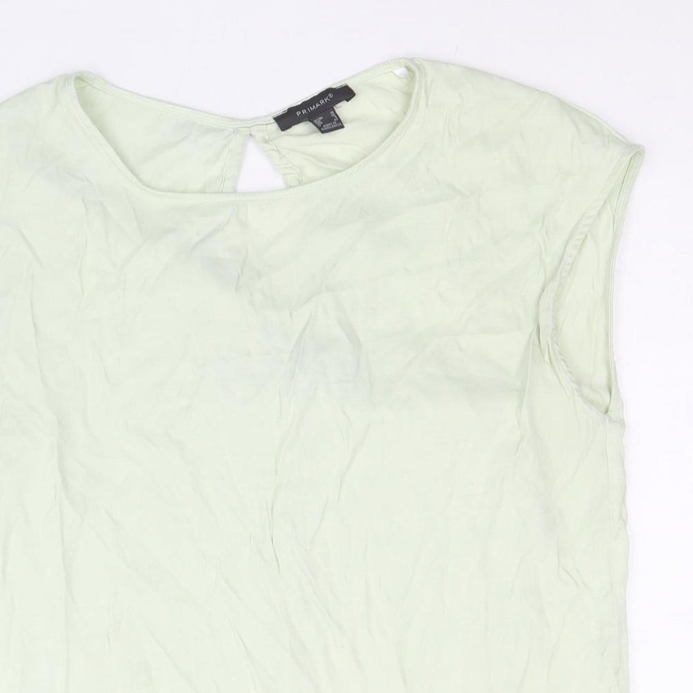 Primark Womens Green Polyester Basic Blouse Size 10 Boat Neck - Tie Back Detail