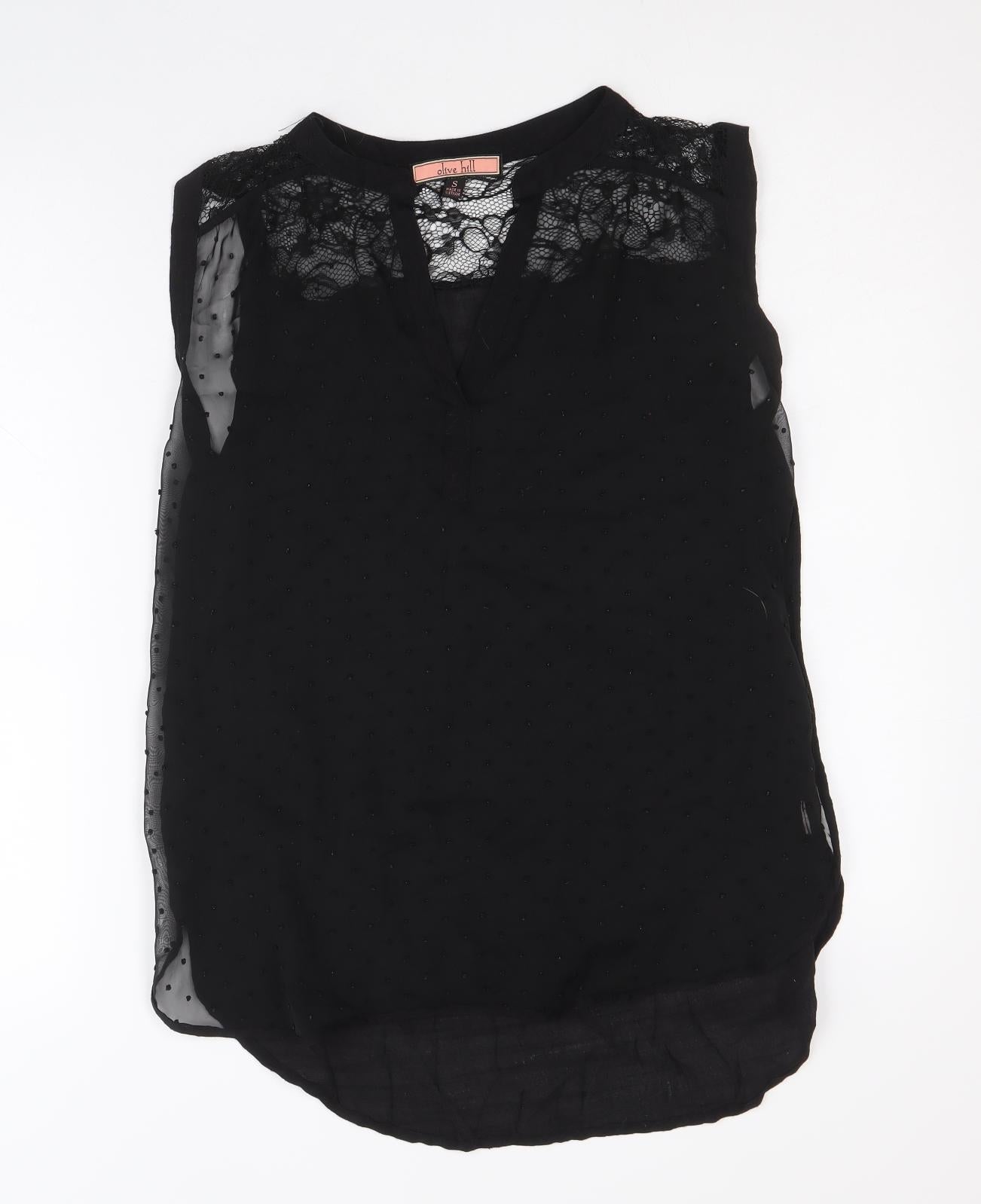 Olive Hill Womens Black Polka Dot Polyester Tunic Tank Size S V-Neck - Lace Panel