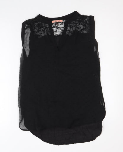 Olive Hill Womens Black Polka Dot Polyester Tunic Tank Size S V-Neck - Lace Panel