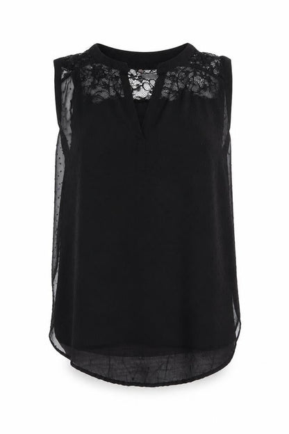 Olive Hill Womens Black Polka Dot Polyester Tunic Tank Size S V-Neck - Lace Panel