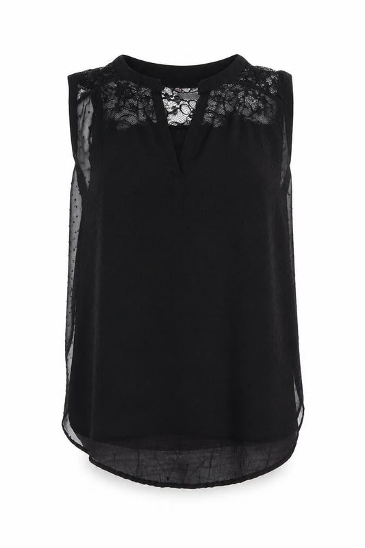 Olive Hill Womens Black Polka Dot Polyester Tunic Tank Size S V-Neck - Lace Panel