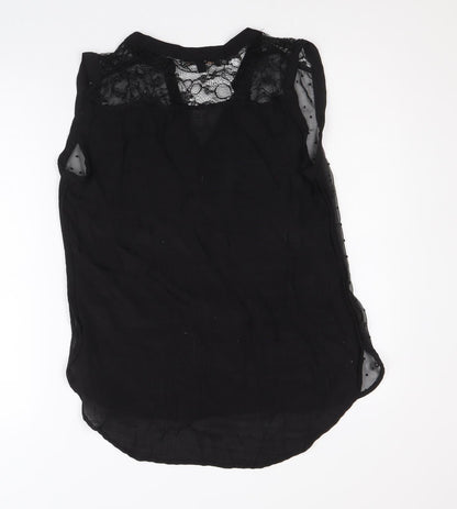 Olive Hill Womens Black Polka Dot Polyester Tunic Tank Size S V-Neck - Lace Panel