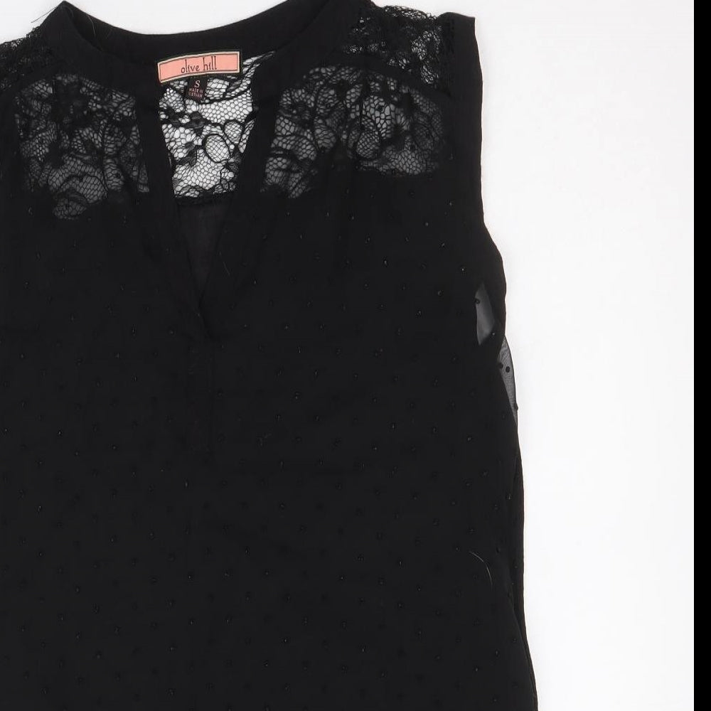 Olive Hill Womens Black Polka Dot Polyester Tunic Tank Size S V-Neck - Lace Panel