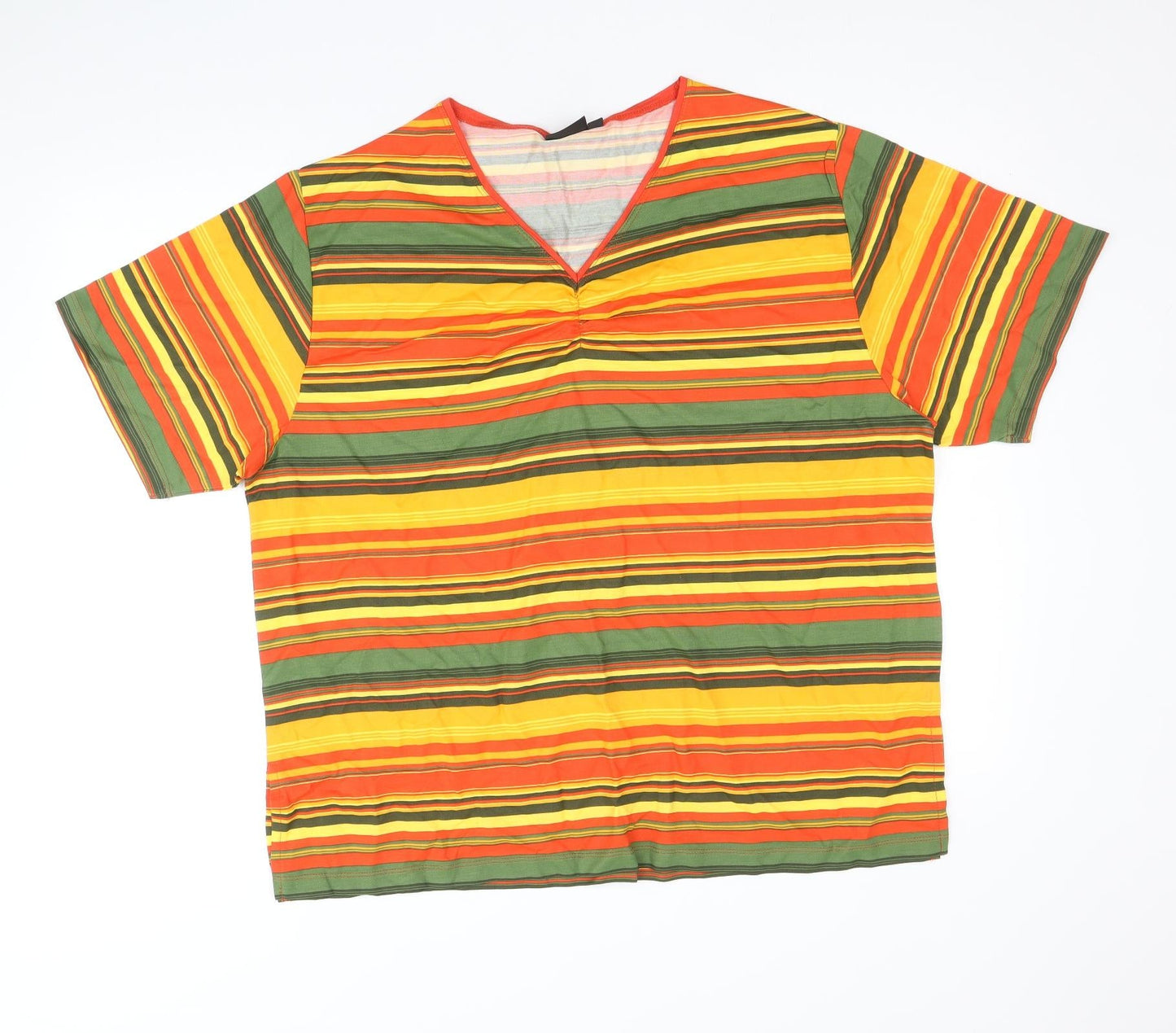 Fashion Clothing Line Womens Multicoloured Striped Viscose Basic T-Shirt Size XL V-Neck