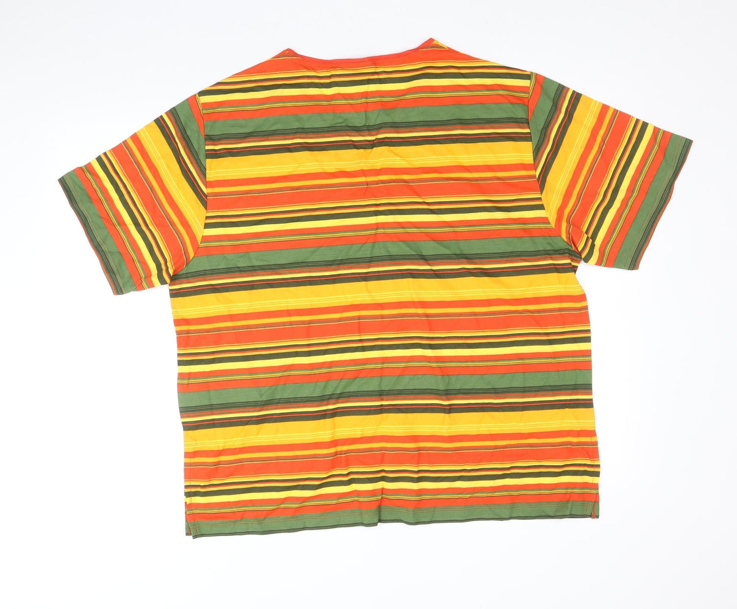 Fashion Clothing Line Womens Multicoloured Striped Viscose Basic T-Shirt Size XL V-Neck